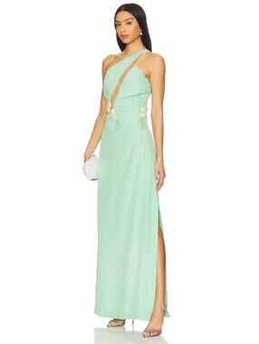 LA FUORI Calypso Front Cutout Gown in Solid Green flaw